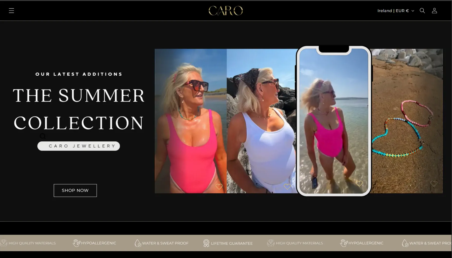 Caro Jewellery desktop storefront