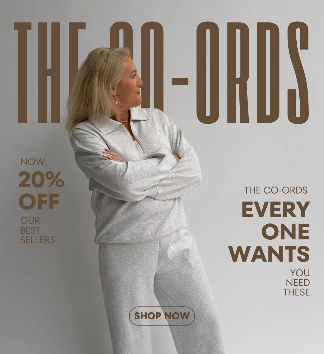 Caza Clothing co-ords campaign creative with a 20% off best sellers offer
