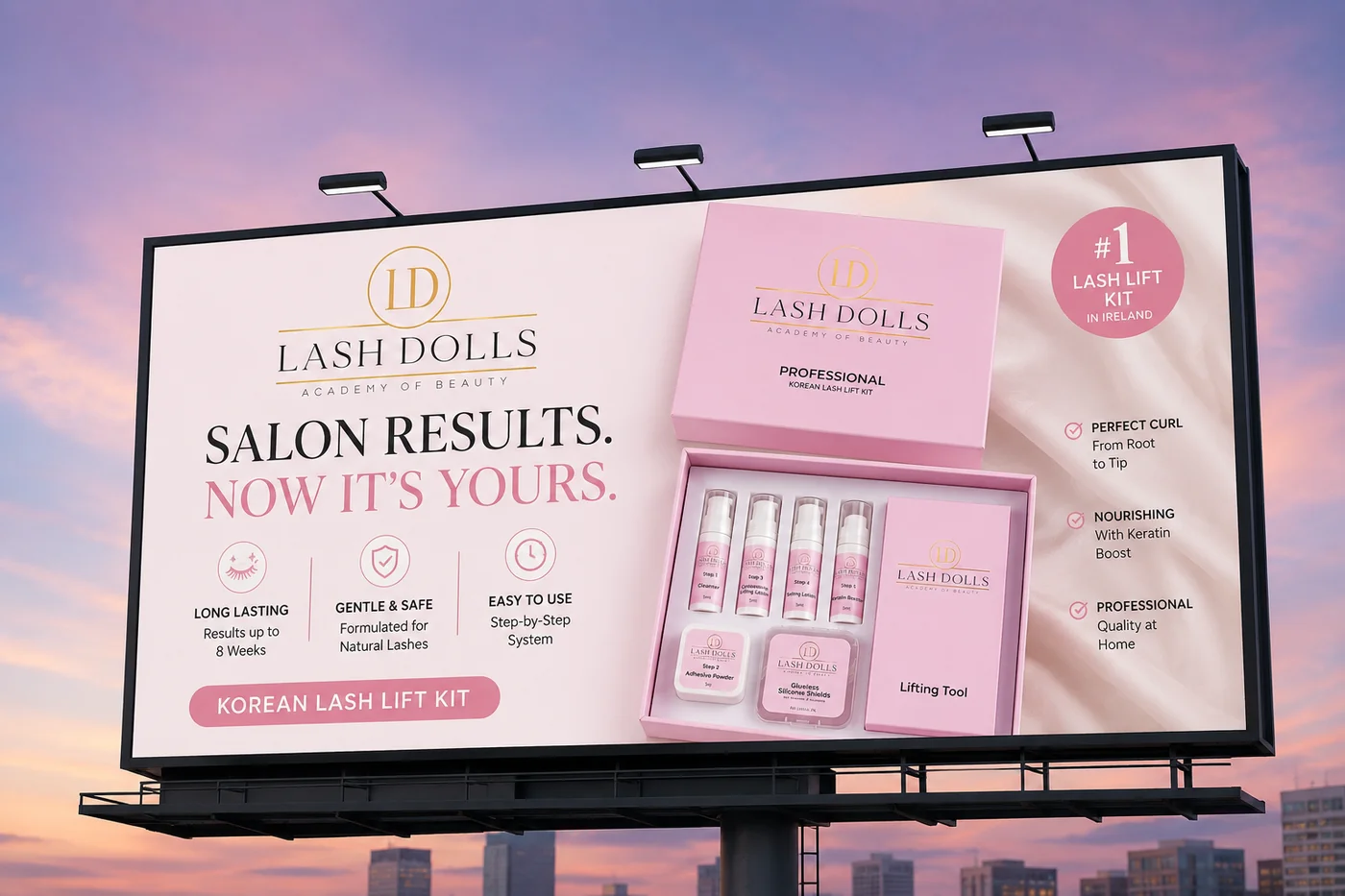 Lash Dolls Korean Lash Lift Kit billboard campaign artwork
