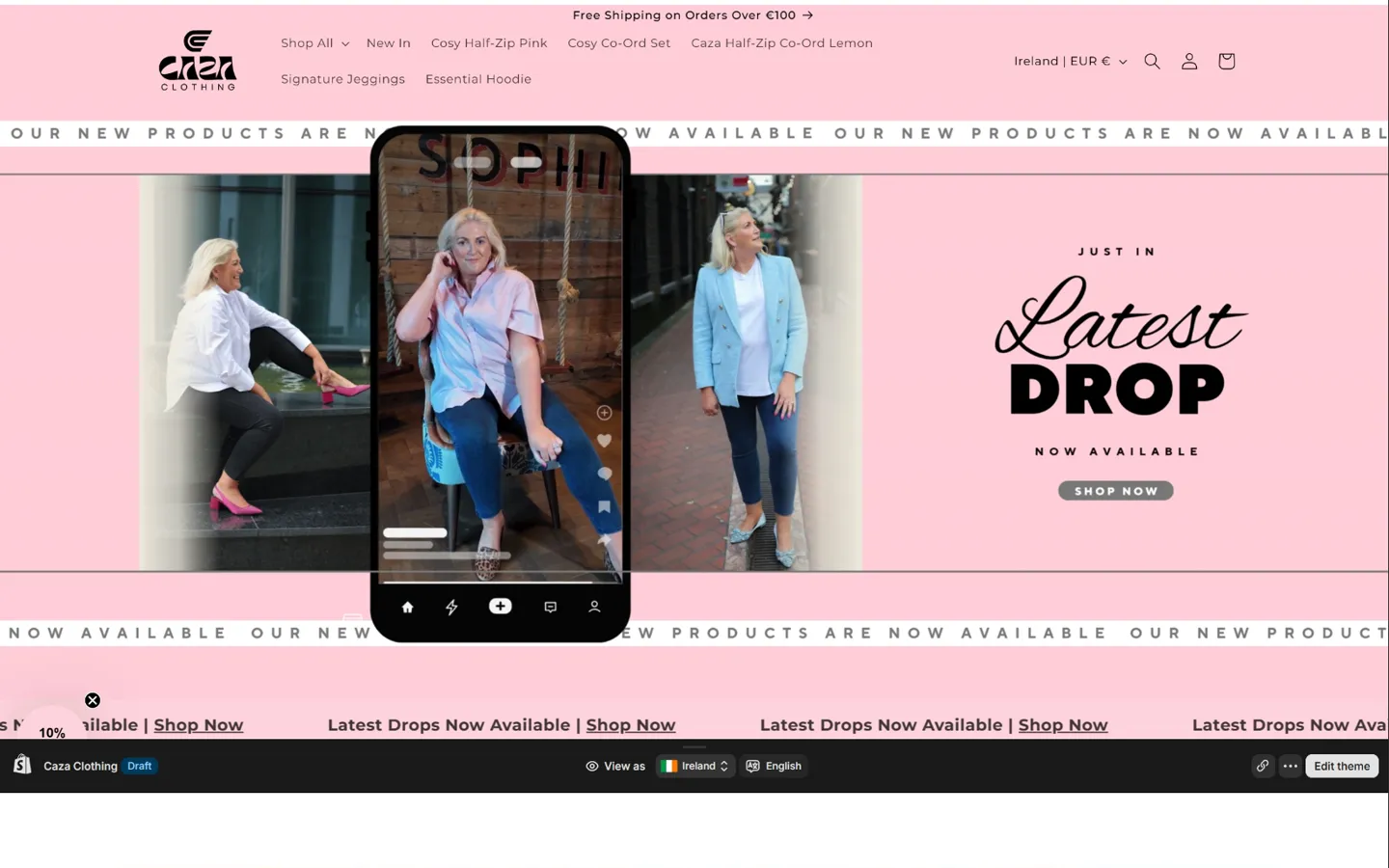 The original Caza Clothing website homepage